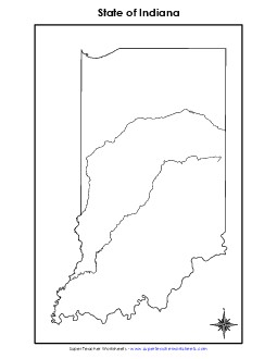 Blank Indiana Map (No Bordering States) State Maps Worksheet