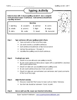 Typing Sentences (E-9) Spelling E Worksheet