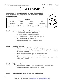 Typing Sentences (D-Canada Words) Spelling D Worksheet