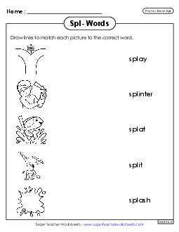 Matching Worksheet (Spl- Words) Phonics Blends Worksheet