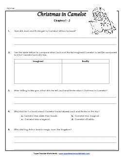 Questions for Chapters 1-3 Free Book Christmas In Camelot Worksheet