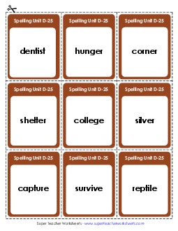 Flashcards (D-25) Spelling D Worksheet