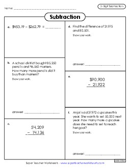 Variety Worksheet (5-Digit Subtraction) Worksheet