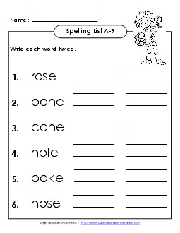 Write Twice (A-9) Spelling A Worksheet