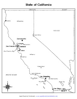 Labeled California Map State Maps Worksheet