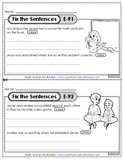 Fix the Sentences E-91 through E-95 Worksheet