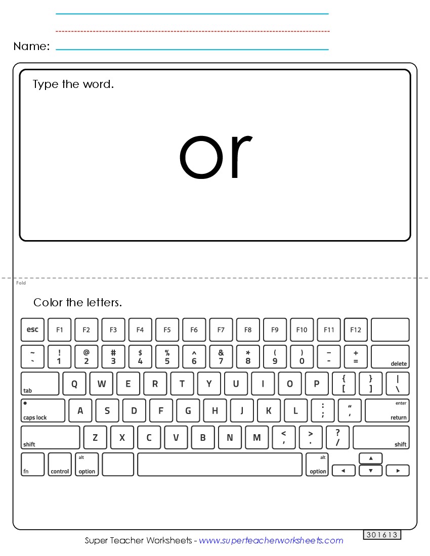 Type the Word: Or Sight Words Individual Worksheet