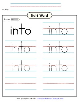 Trace the Word: Into Sight Words Individual Worksheet