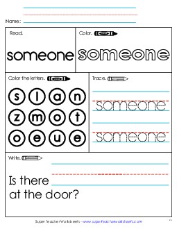 Worksheet 1: Someone Sight Words Individual Worksheet