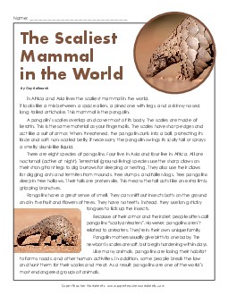 The Scaliest Mammal in the World 5th Grade Reading Comprehension Worksheet