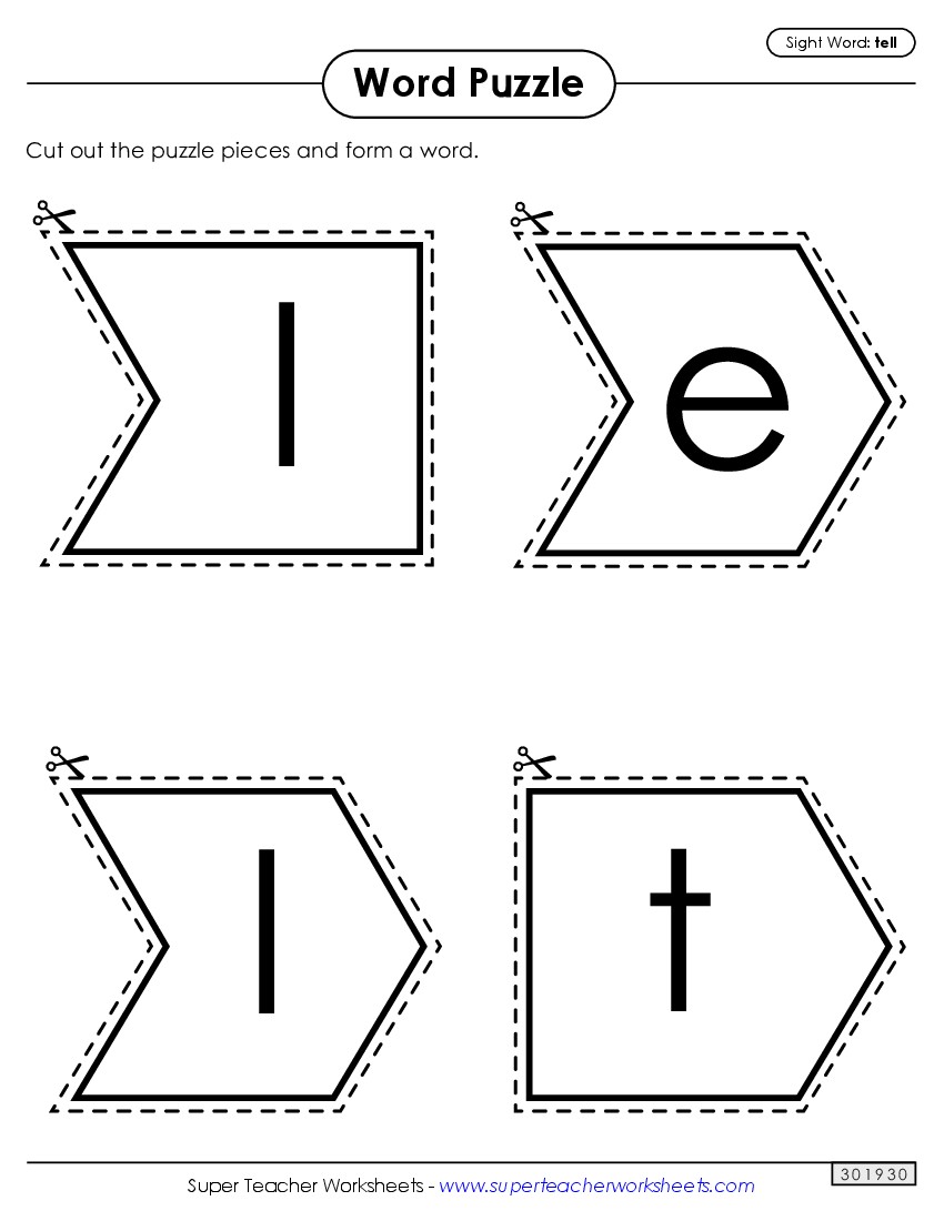 Word Puzzle: Tell Sight Words Individual Worksheet