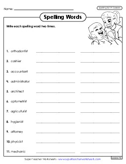 Write Words Twice (Careers) Spelling F Worksheet