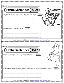 Fix the Sentences C-26 through C-30 Worksheet