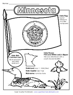 Minnesota State Symbols Coloring Page Free States Individual Worksheet