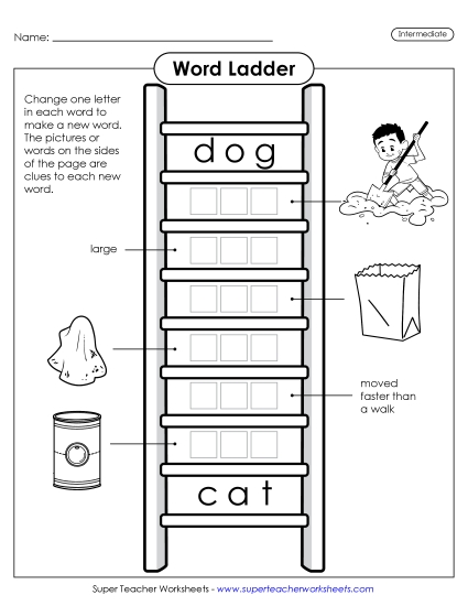 New Intermediate Word Ladder: Dog to Cat Worksheet