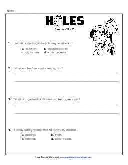 Questions for Chapters 21-28 Book Holes Worksheet