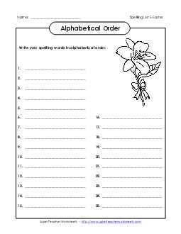 Alphabetical Order: Whole List (Easter) Spelling E Worksheet