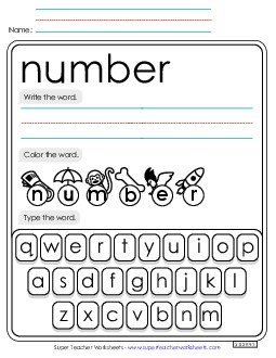 Write, Color, Type: Number Sight Words Individual Worksheet