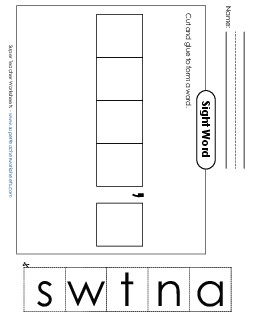 Large Cut-and-Glue: Wasn\'t Sight Words Individual Worksheet