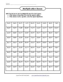 Multiplication Boxes Worksheet