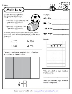 Math Buzz: Week 22 Worksheets 106 through 110 Daily Math Review Worksheet