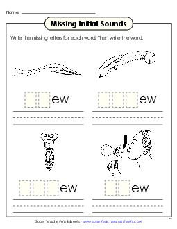 Missing Initial Sounds (-ew) Word Families Worksheet