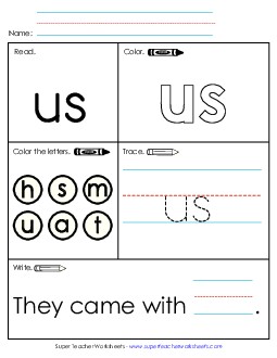 Us (Sight Word) Sight Words Individual Worksheet