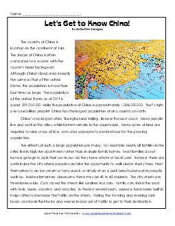 Let\'s Get to Know China!  5th Grade Reading Comprehension Worksheet