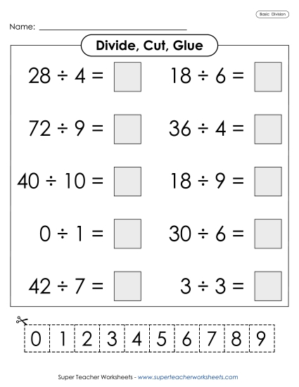 Divide, Cut, Glue (Basic) Division Worksheet