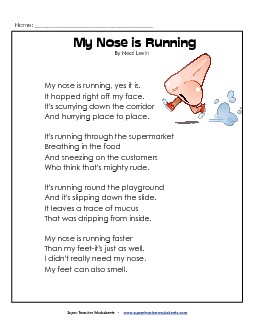 My Nose is Running Poems Worksheet