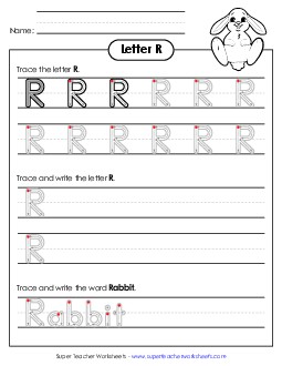 Uppercase R (Outlined Letters) Printing Handwriting Worksheet