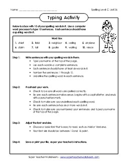 Typing Sentences (C-26)  Spelling C Worksheet