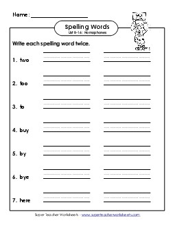 Write Twice (B-16) Spelling B Worksheet