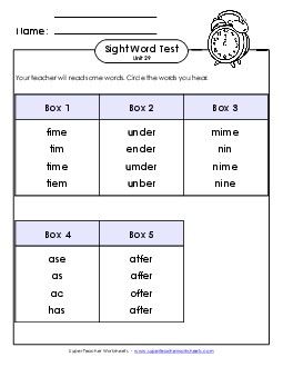 Whole Class Test (Unit 29) Sight Words Worksheet