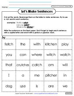 Let\'s Make Sentences (-tch) Phonics Trigraphs Worksheet