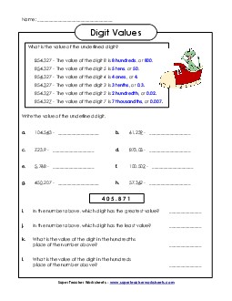 Underlined Digit (Thousandths) Decimals Worksheet