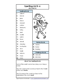 Spelling List D-6 Spelling D Worksheet