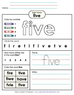 Worksheet 4: Five Sight Words Individual Worksheet