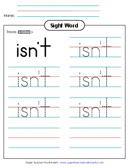 Trace the Word: Isn\'t Sight Words Individual Worksheet