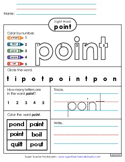 Worksheet 4: Point Free Sight Words Individual Worksheet