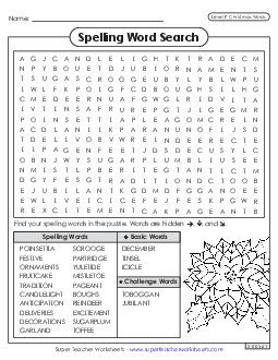 Word Search (Christmas) Spelling F Worksheet