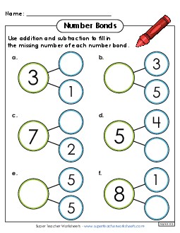 Horizontal Number Bonds Number Families Worksheet