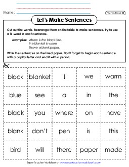 Let\'s Make Sentences (Bl-)  Phonics Blends Worksheet