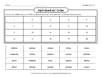 ABC Order: Cut & Glue (D-12) Spelling D Worksheet