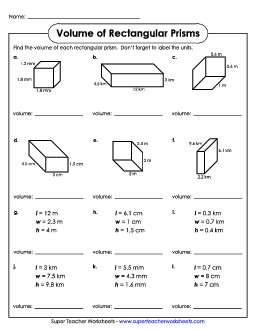 Volume of Rectangular Prisms (Advanced) Worksheet