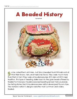 A Beaded History 4th Grade Reading Comprehension Worksheet