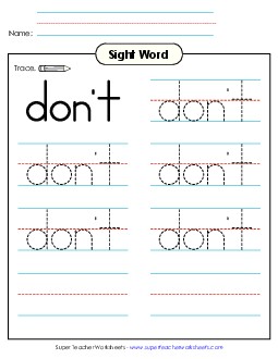 Trace the Word: Don\'t Sight Words Individual Worksheet