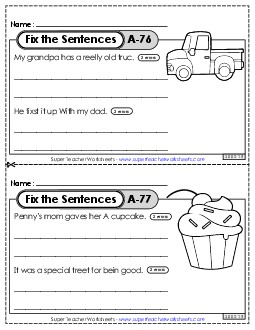 Fix the Sentences A-76 through A-80 Worksheet