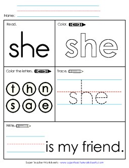 Worksheet 1: She Free Sight Words Individual Worksheet