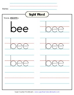 Trace the Word: Bee Sight Words Individual Worksheet